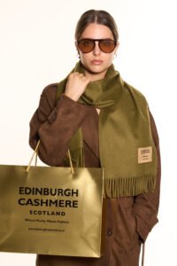 Curated Valentine’s Day display showing multiple scarves styled as luxury gifts